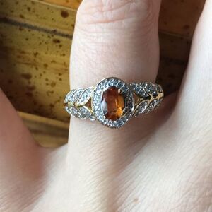 Natural Orange Garnet Sterling Silver 18k Yellow Gold Vermeil Ring Size 7